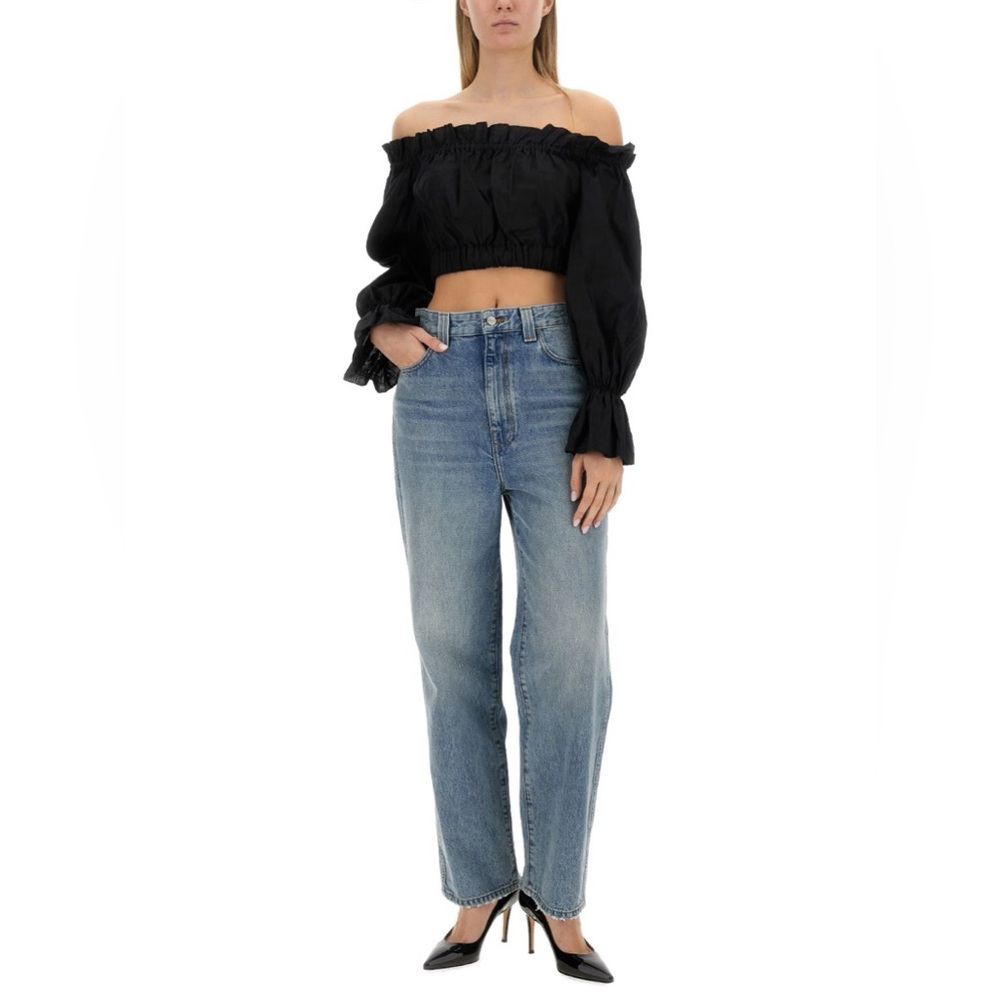 NWOT STAUD Tristan Linen Off The Shoulder Crop Top Sz XS